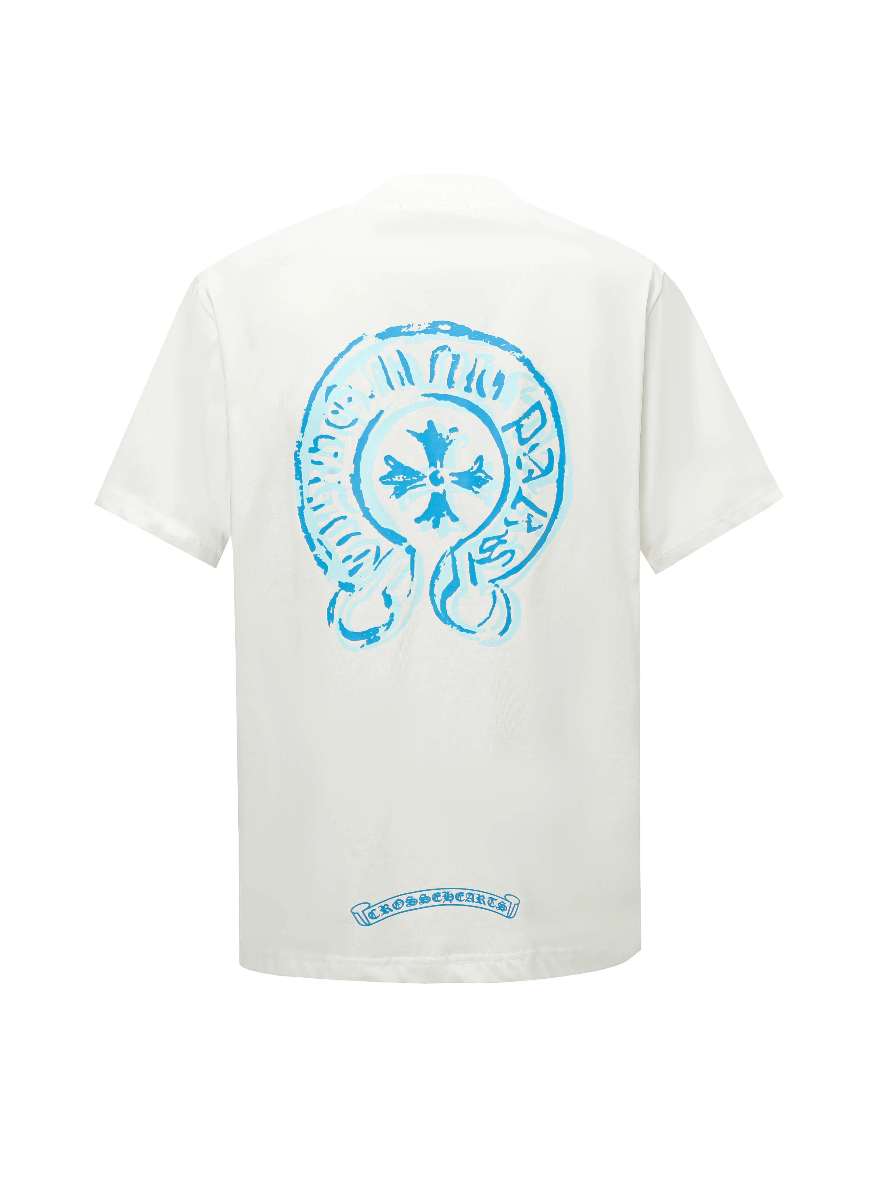 🅿️170 Chrome hearte/Chrome heart ch 25ss early spring Sanskrit horseshoe print short-sleeved T-shirt. A must-have item for daily commuting for men and women in light luxury. The correct version is welcome to compare. Detailed features: ·280g 100% cotton double yarn jersey fabric. ·Custom-dyed in the same cylinder, special thickened 32 pieces double-strand 1x1 thread. ·Double-needle cross-stitch technology. ·Original main mark washed tag. Color: black white. Size: XS-L